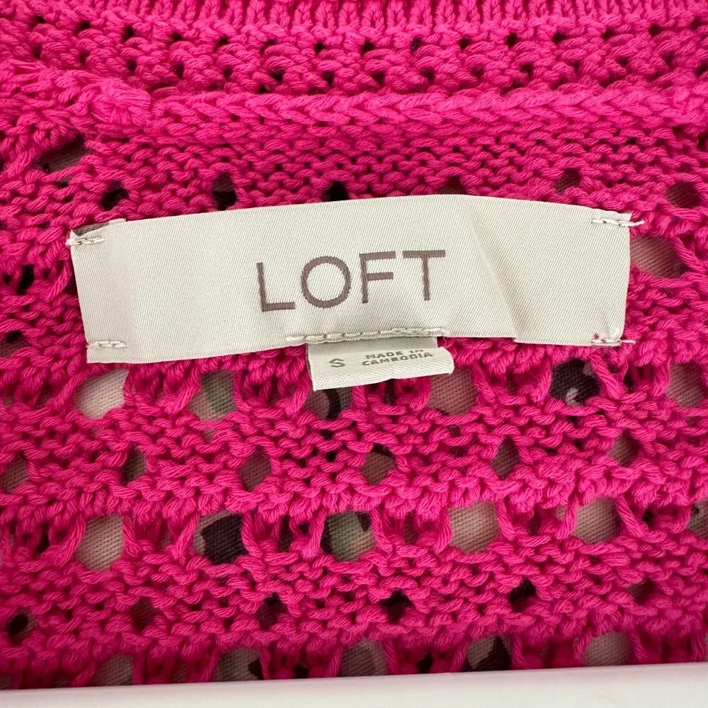 LOFT Fuchsia crochet knit cardigan size S - Picture 4 of 5